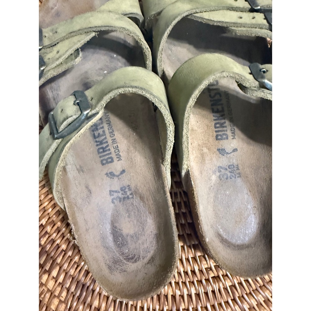 Birkenstock Franca Olive Green Nubuck Leather Strappy Sandals Womens 37 L6 M4 - Picture 2 of 9